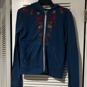 Johnny Was Blue Embroidered Sweater